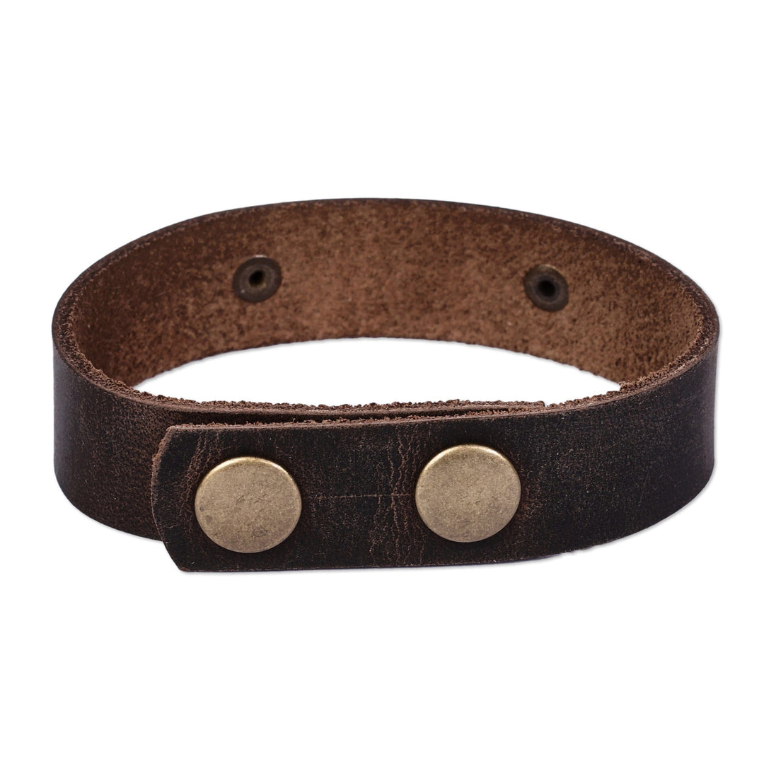 Men's Leather Bracelet with Hunting Petroglyph Brass Pendant - Wild Hunt