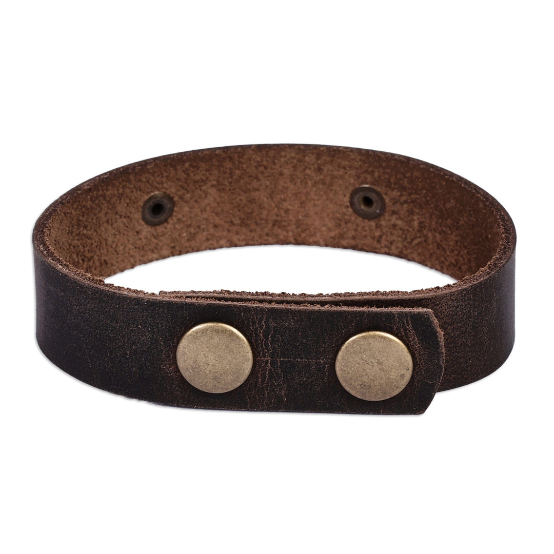 Men's Leather Bracelet with Brass Abstract Sun Pendant - Solar Brilliance