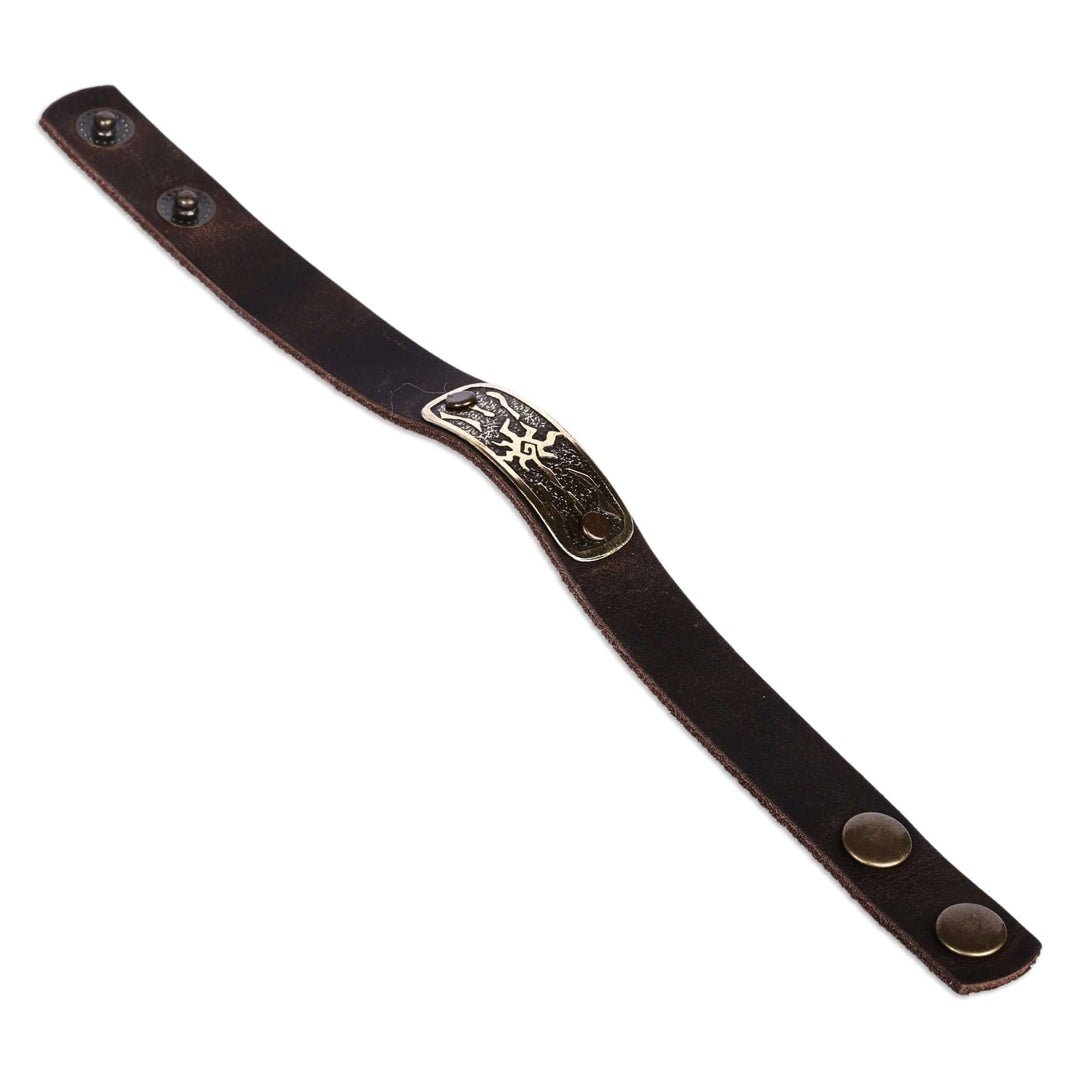 Men's Leather Bracelet with Brass Abstract Sun Pendant - Solar Brilliance