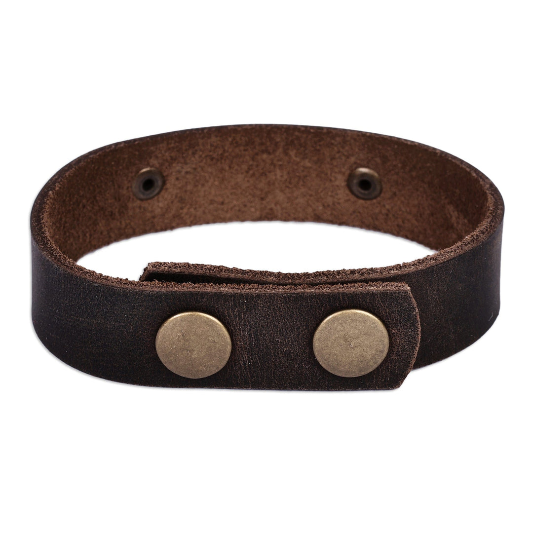 Men's Leather Brass Artsakh Carpet-Inspired Pendant Bracelet - Heritage Tapestry