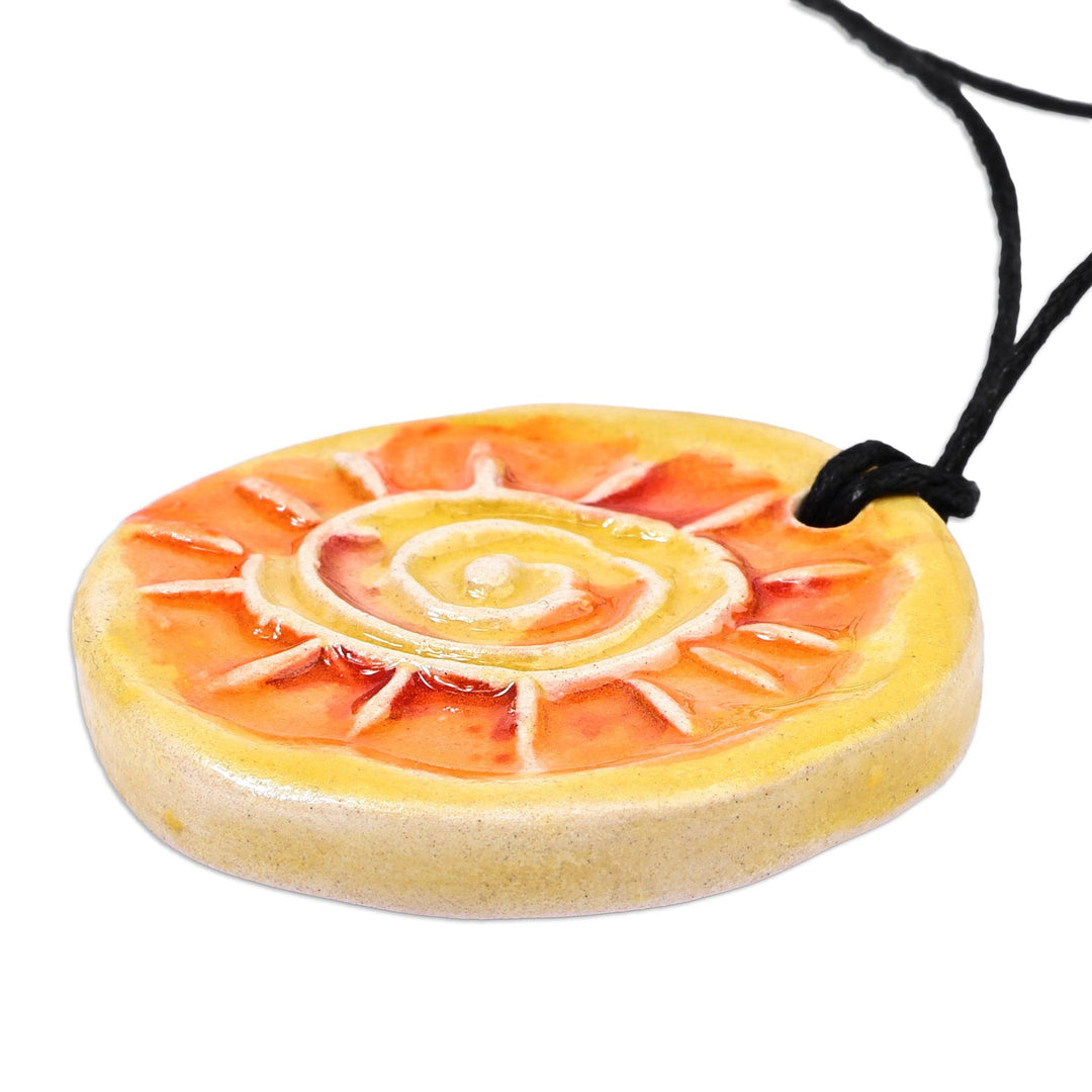 Hand-Painted Warm-Toned Sun-Themed Ceramic Pendant Necklace - Shining Sun