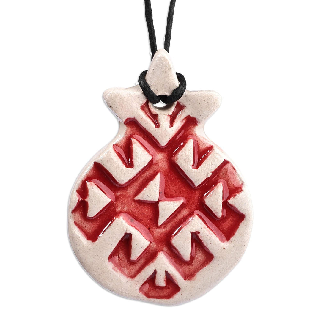 Hand-Painted Pomegranate-Shaped Ceramic Pendant Necklace - Pomegranate Bloom