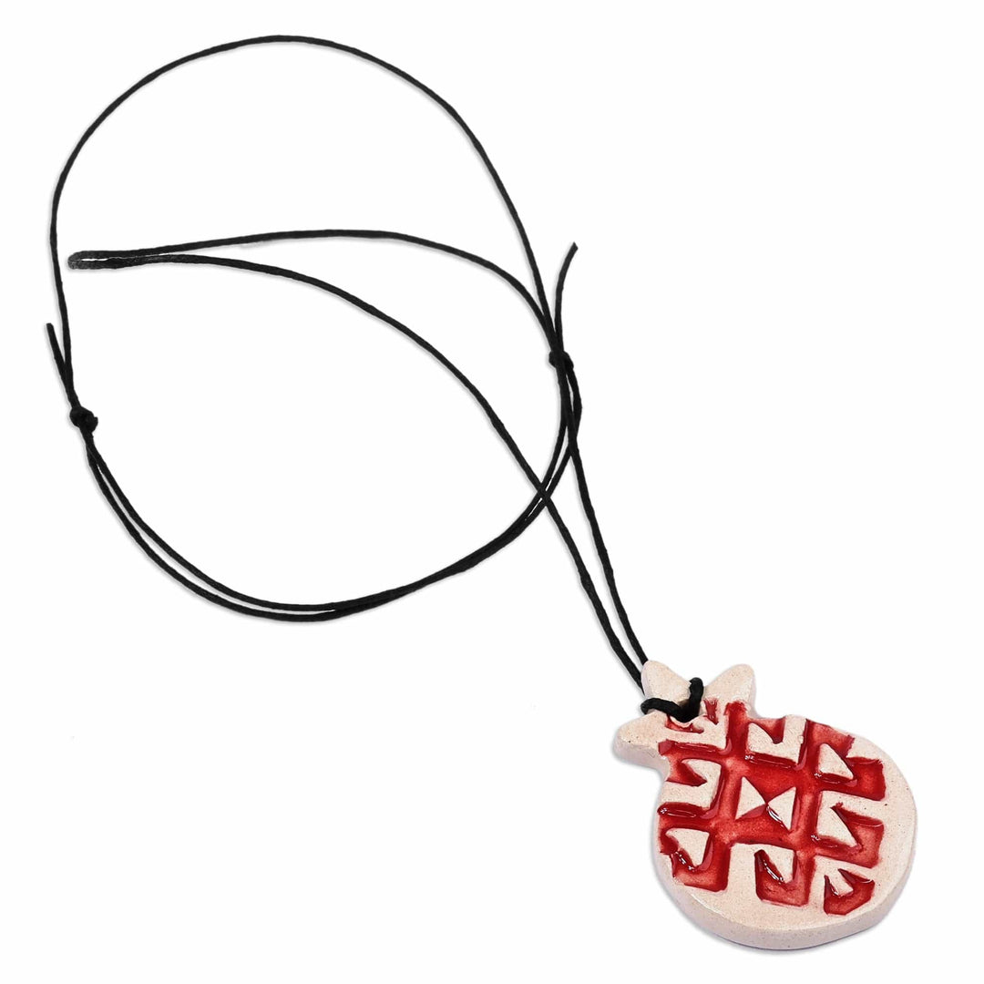 Hand-Painted Pomegranate-Shaped Ceramic Pendant Necklace - Pomegranate Bloom