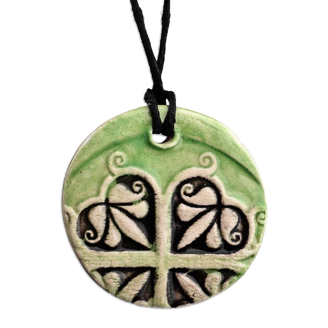 Hand-Painted Classic Leafy Green Ceramic Pendant Necklace - Vital Blossom