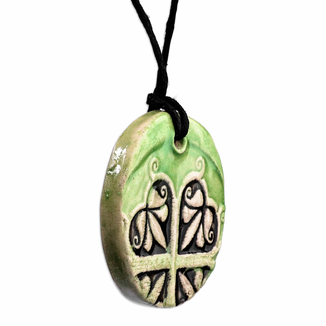 Hand-Painted Classic Leafy Green Ceramic Pendant Necklace - Vital Blossom
