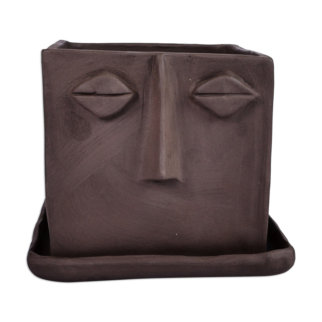 Handcrafted Whimsical Square Ceramic Vase with Plate - Square Faces