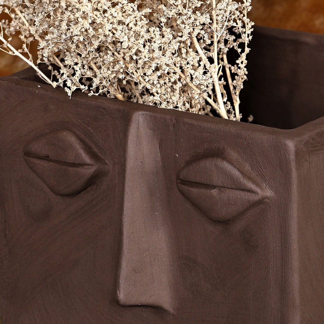 Handcrafted Whimsical Square Ceramic Vase with Plate - Square Faces
