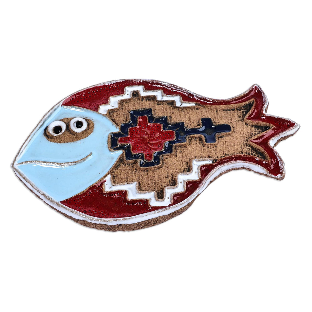 Hand-Painted Fish Ceramic Magnet with Armenian Motifs - Friendly Fish