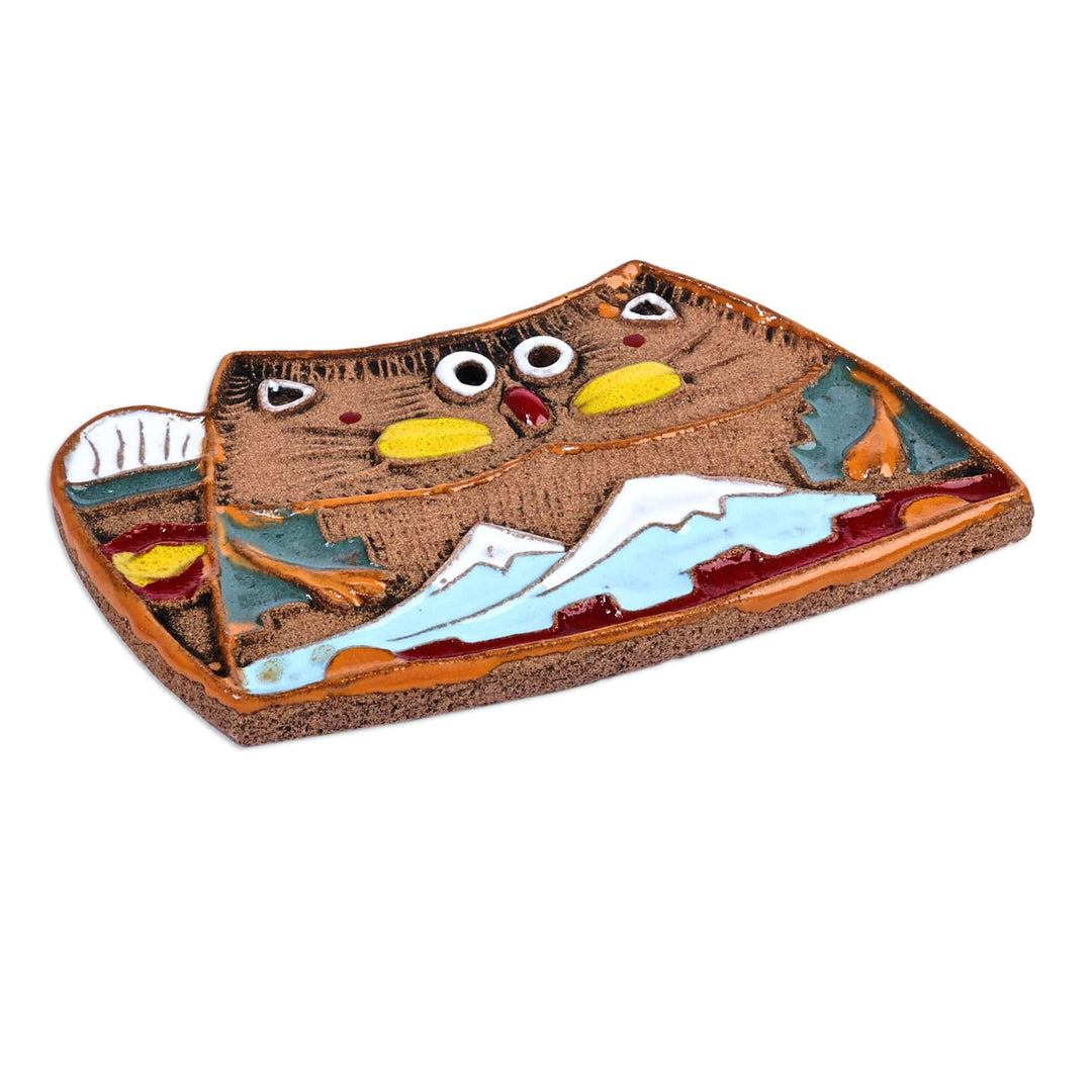 Armenian Hand-Painted Cat and Mount Ararat Ceramic Magnet - Mountain Kitties