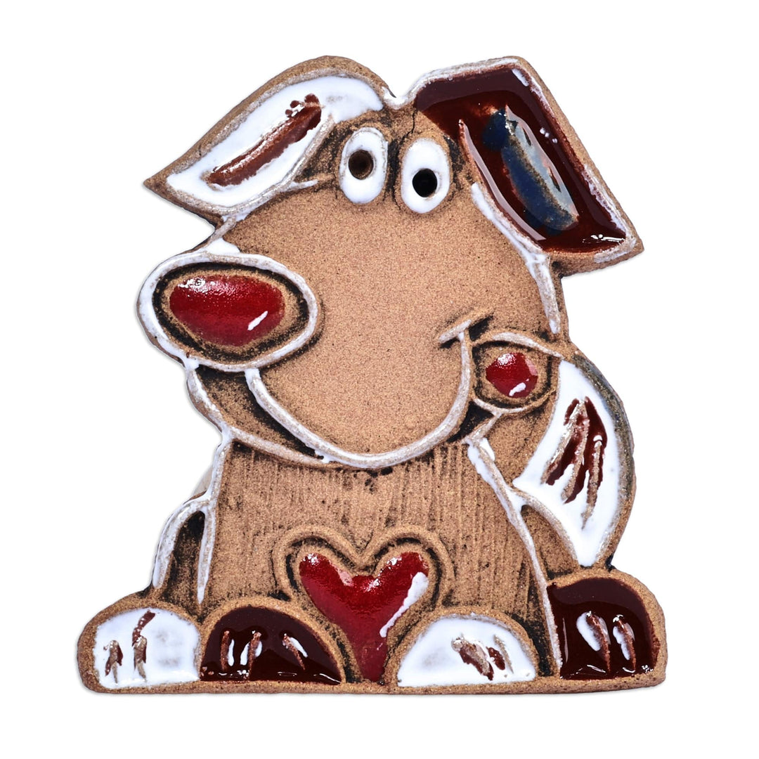 Handcrafted and Painted Dog and Heart Themed Ceramic Magnet - Cutest Dog