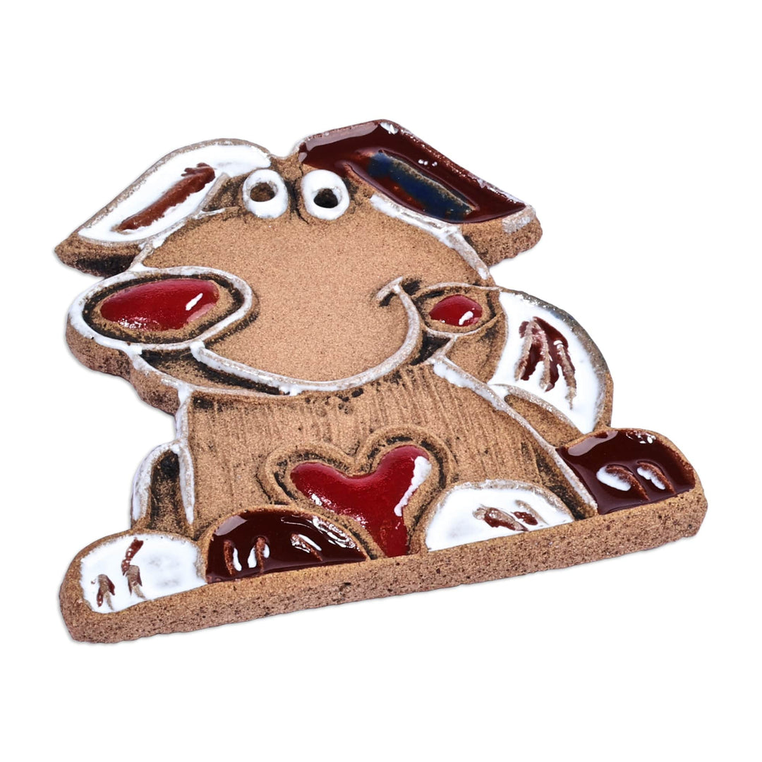 Handcrafted and Painted Dog and Heart Themed Ceramic Magnet - Cutest Dog