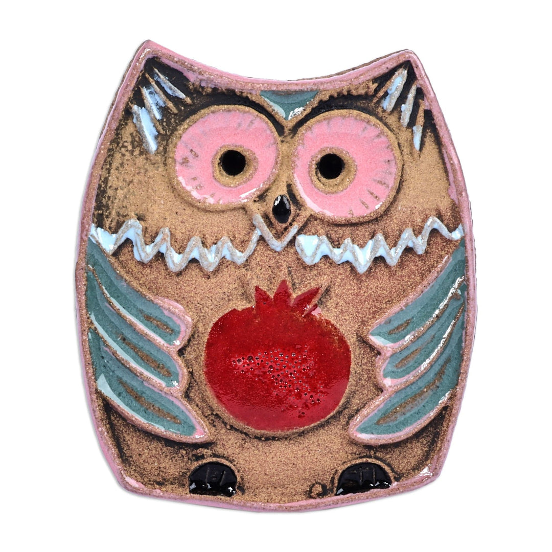 Armenian Hand-Painted Owl with Pomegranate Ceramic Magnet - Pomegranate Owl