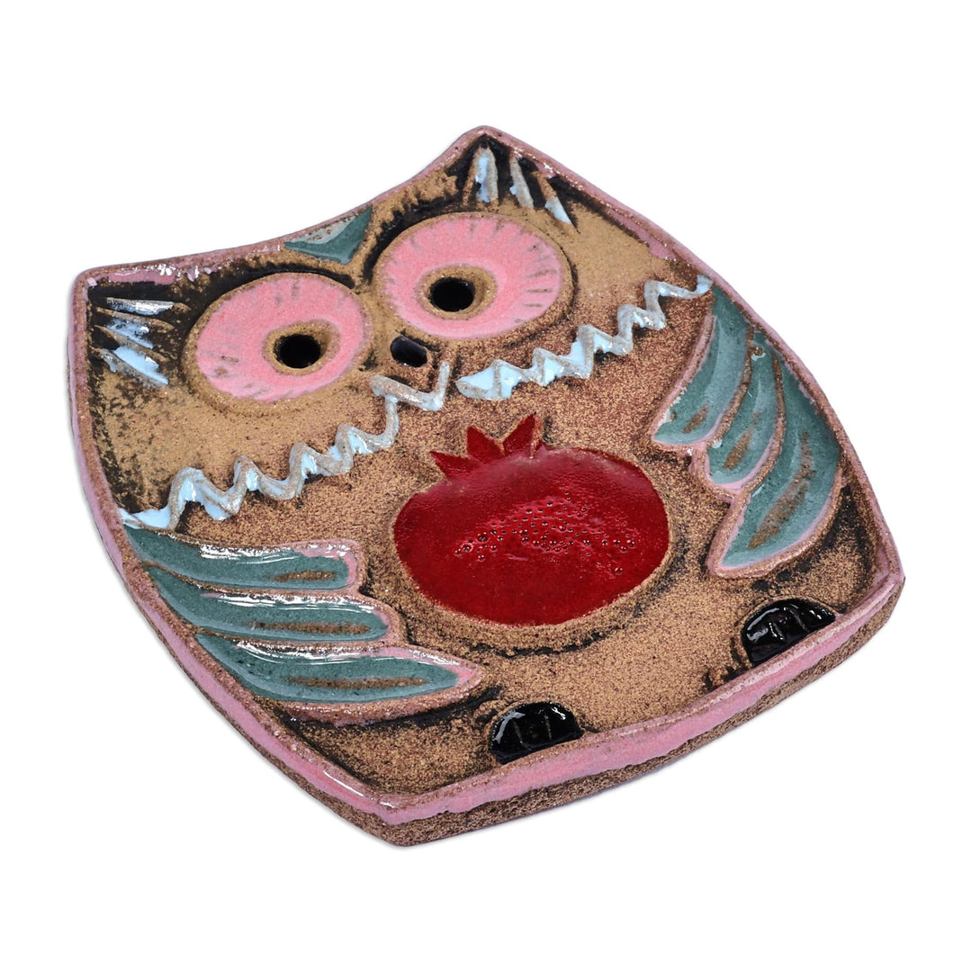 Armenian Hand-Painted Owl with Pomegranate Ceramic Magnet - Pomegranate Owl