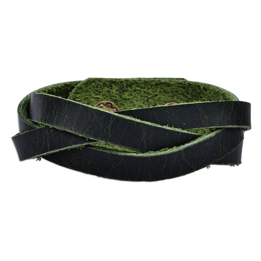 Braided Style Leather Strand Wristband Bracelet in Green - Braided Glam