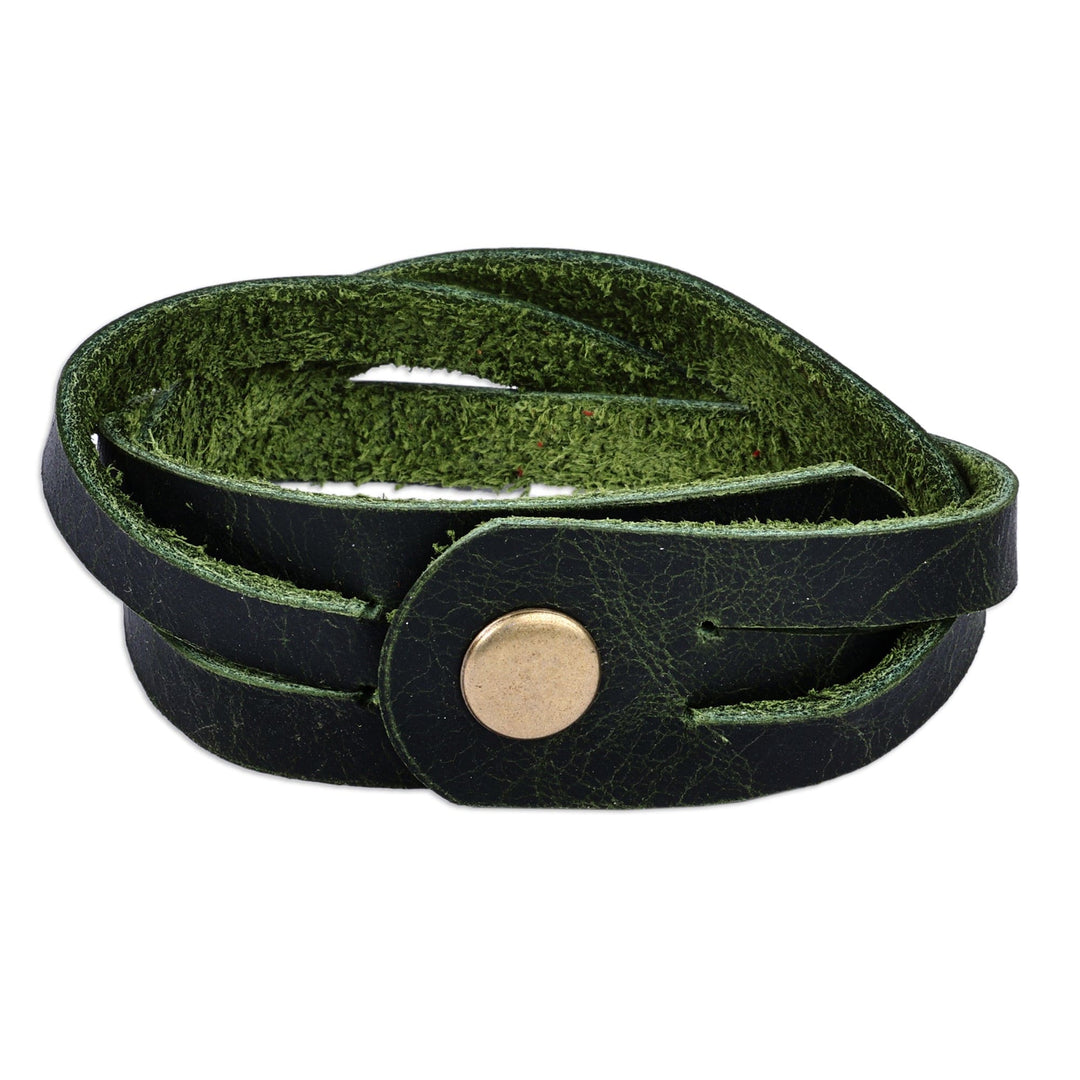 Braided Style Leather Strand Wristband Bracelet in Green - Braided Glam