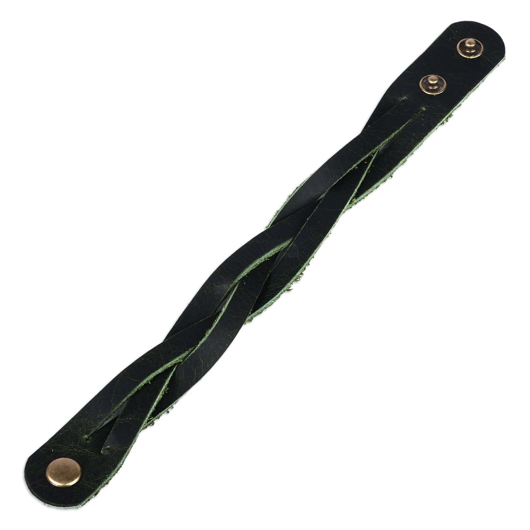 Braided Style Leather Strand Wristband Bracelet in Green - Braided Glam