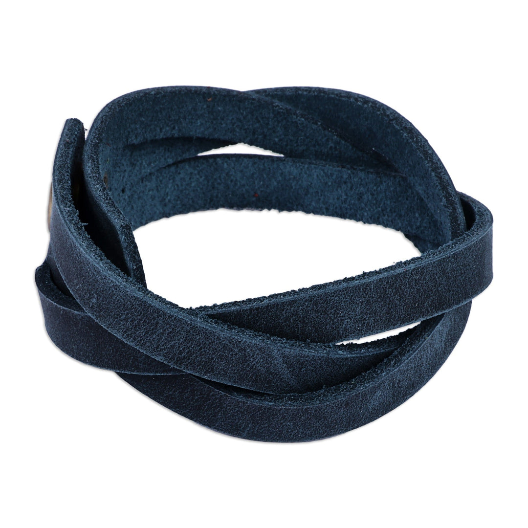 Braided Style Leather Strand Wristband Bracelet in Blue - Braided Cool