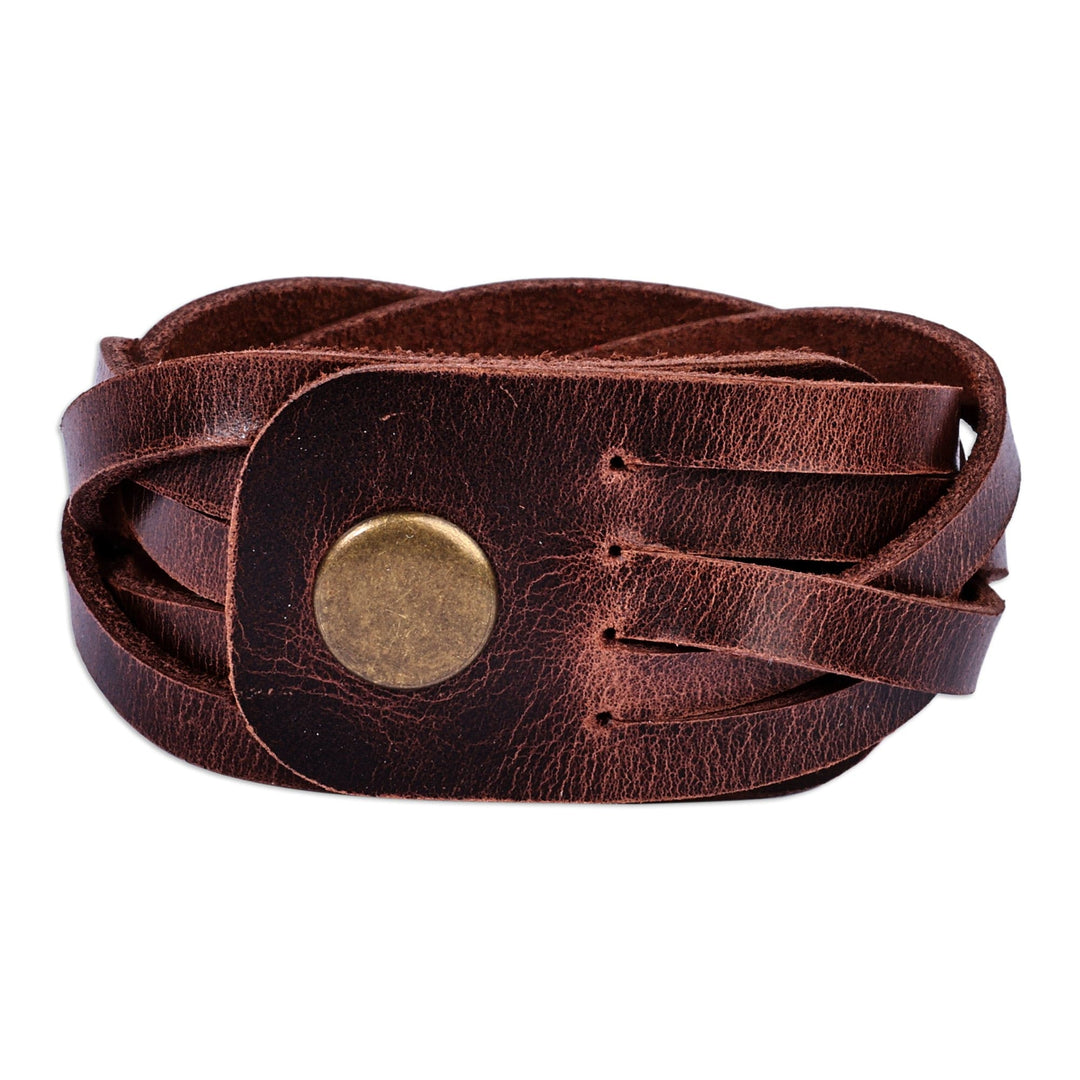 Braided Style Leather Strand Wristband Bracelet in Brown - Braided Delight