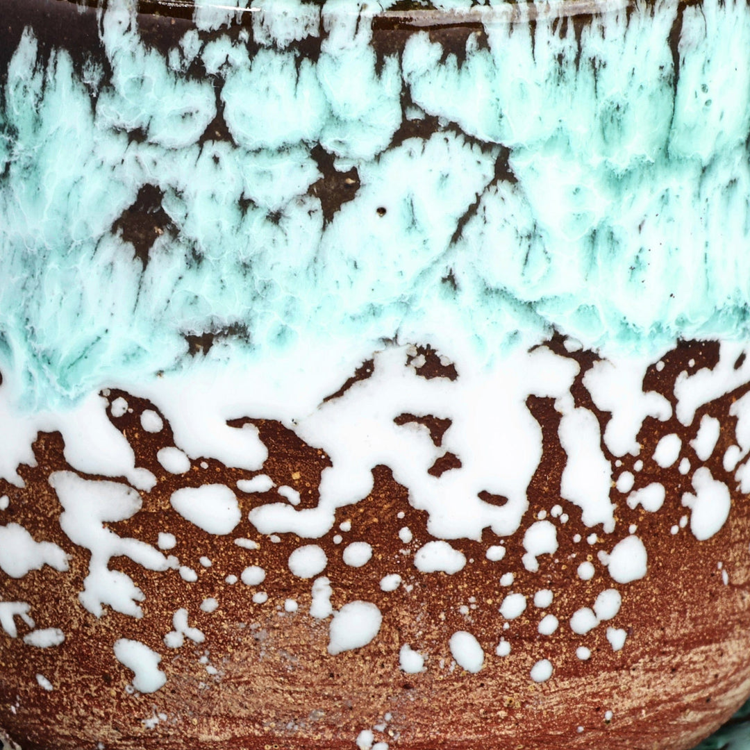 Handcrafted Aqua and Brown Ceramic Cup and Saucer - Aqua Coffee Breeze