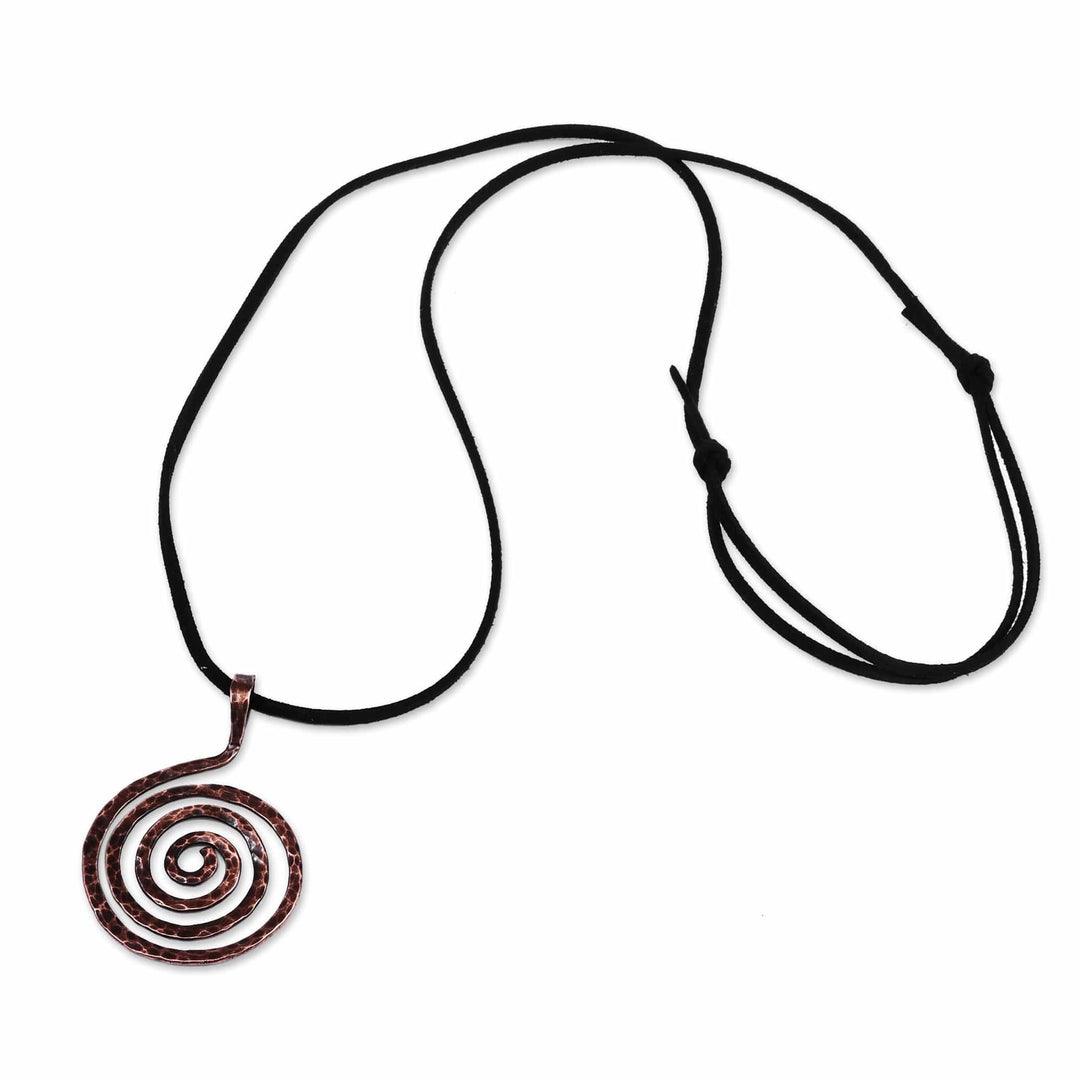 Antiqued Hammered Round Copper Pendant Necklace - Cyclical Hypnosis