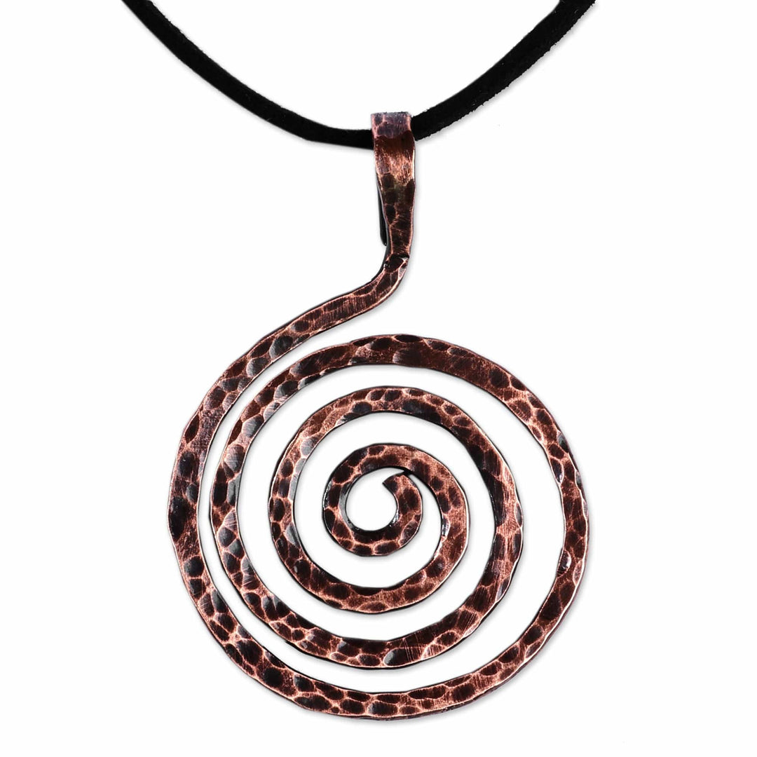 Antiqued Hammered Round Copper Pendant Necklace - Cyclical Hypnosis