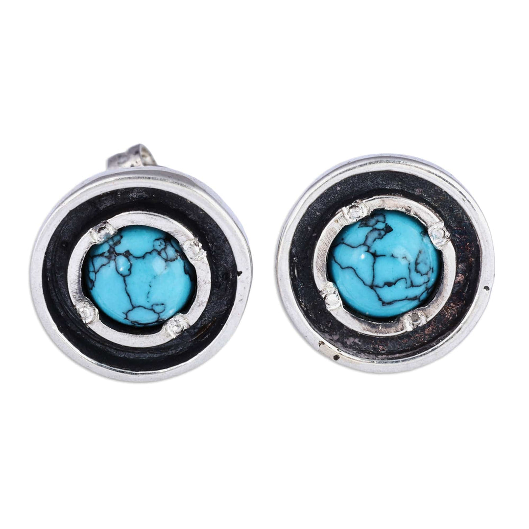 Reconstituted Turquoise Sterling Silver Round Stud Earrings - Tranquility Circle