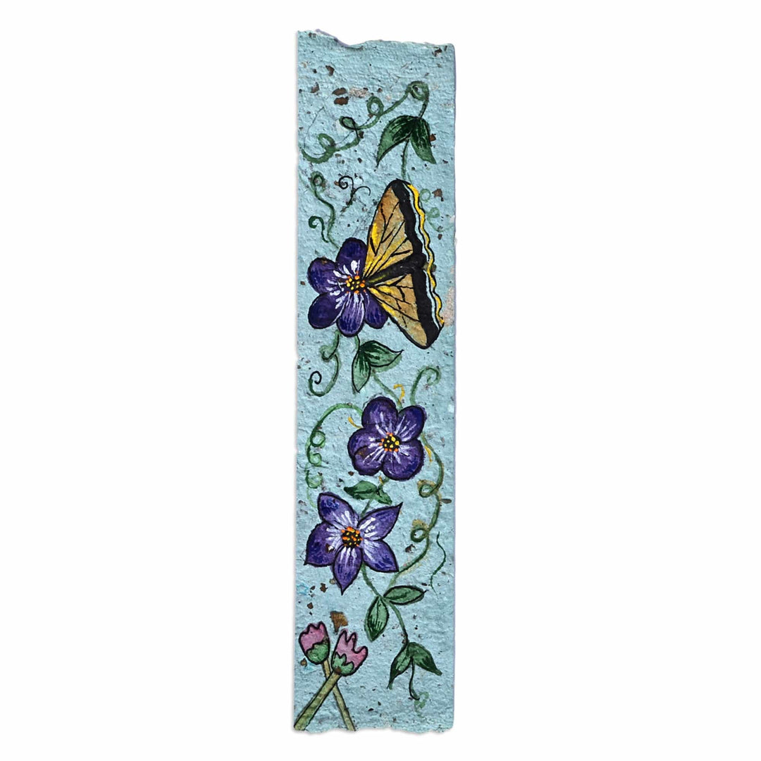 Painted Flower and Butterfly-Themed Recycled Paper Bookmark - Butterfly Petals