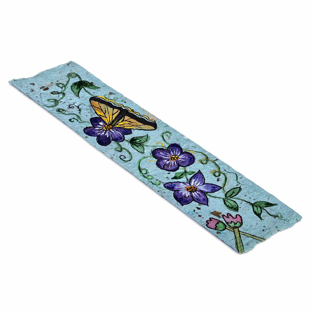 Painted Flower and Butterfly-Themed Recycled Paper Bookmark - Butterfly Petals