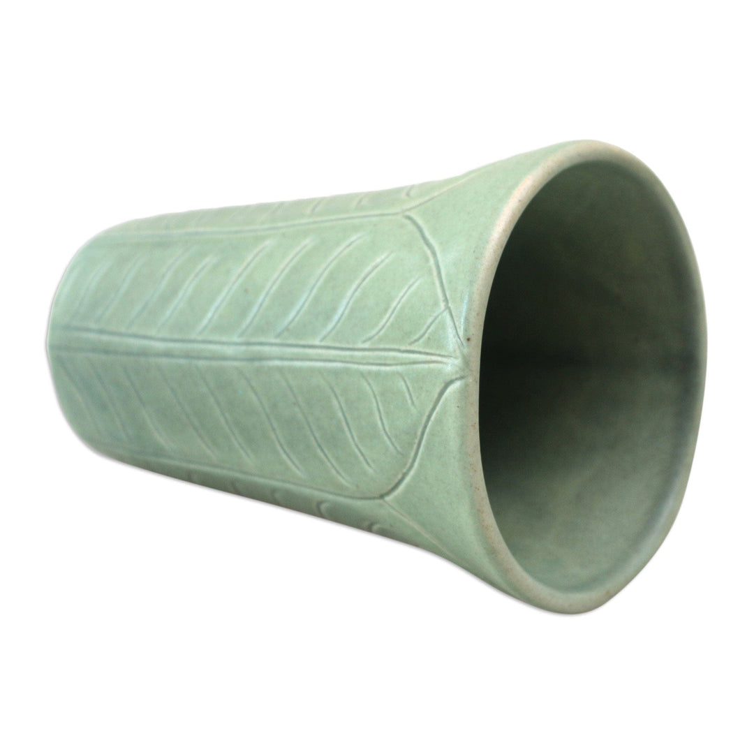 Handcrafted Green Ceramic Vase - Forest Leaves