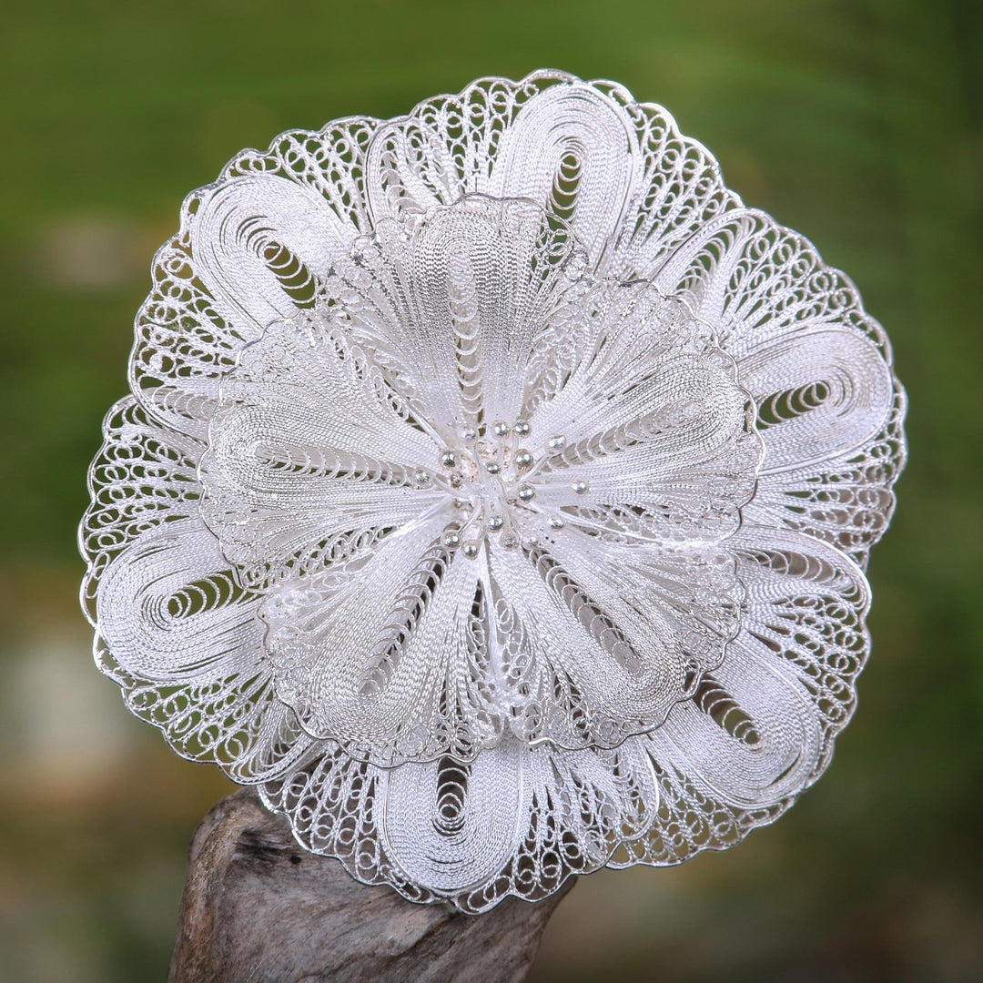 Sterling silver brooch pin - Exotic Bloom