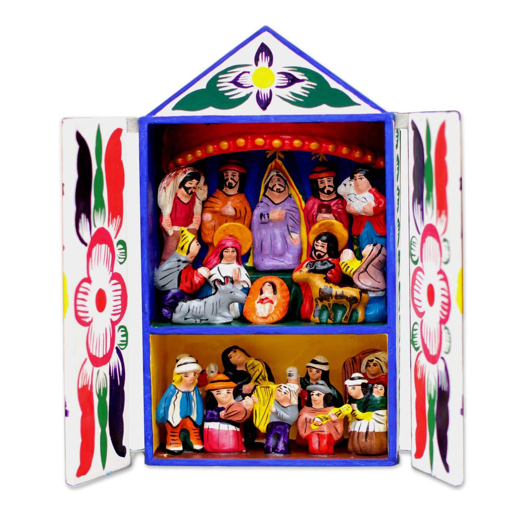 Folk Art Retablo Peruvian Nativity Scene - Chapel of Santa Ana