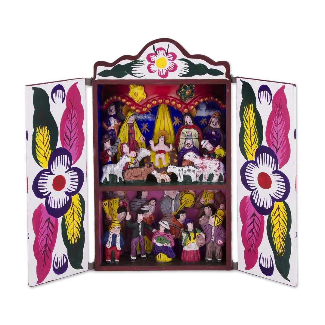 Collectible Peruvian Wood Multicolor Retablo Sculpture - Chapel of Quinua