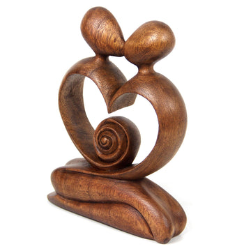 Hand Carved Romantic Wood Sculpture - Love of My Life