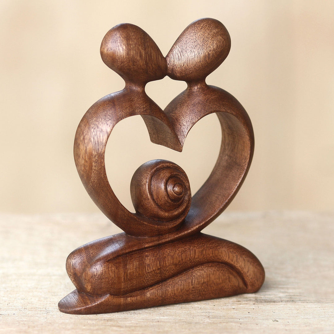 Hand Carved Romantic Wood Sculpture - Love of My Life