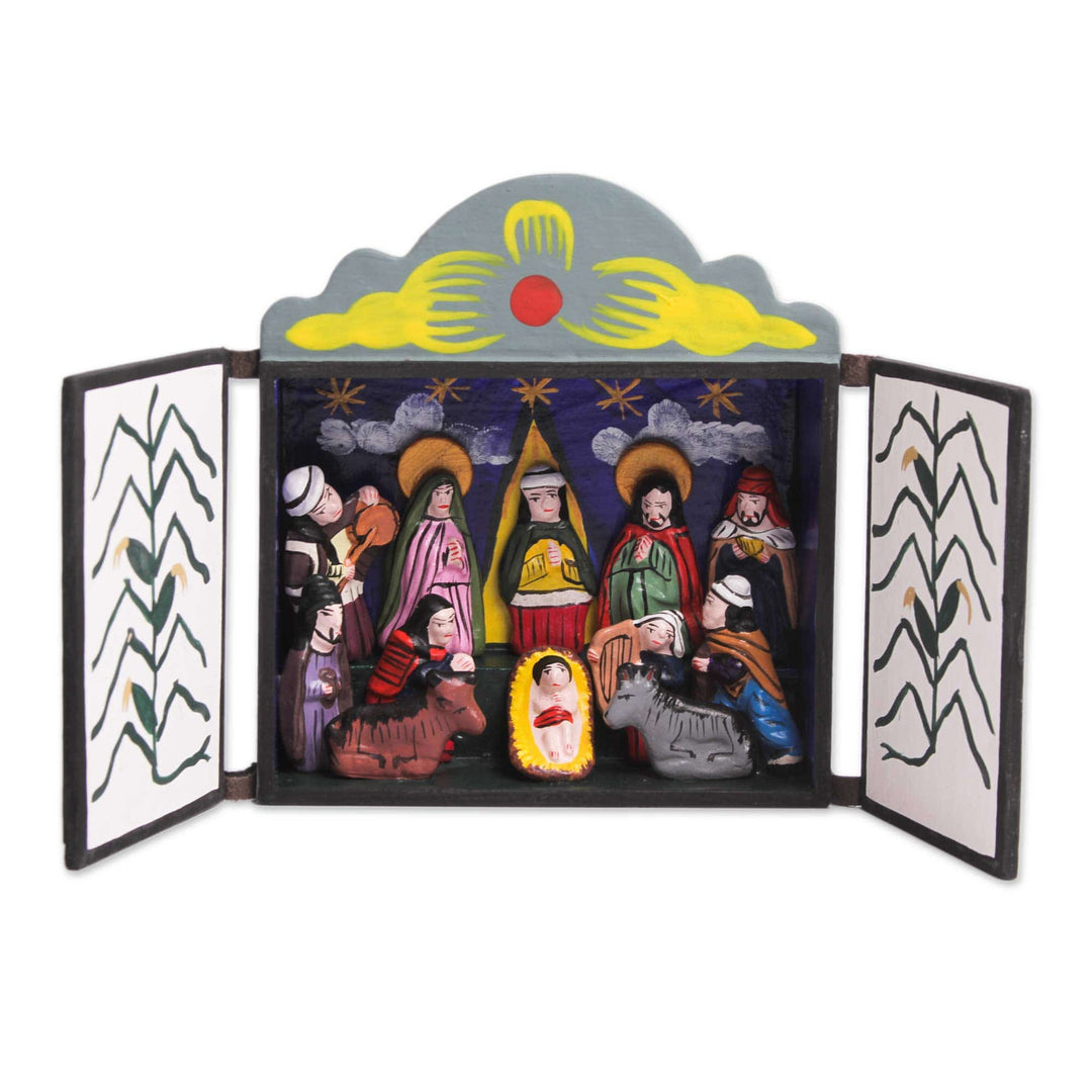 Unique Peruvian Folk Art Wood Retablo Sculpture - Bethlehem in Lucanas
