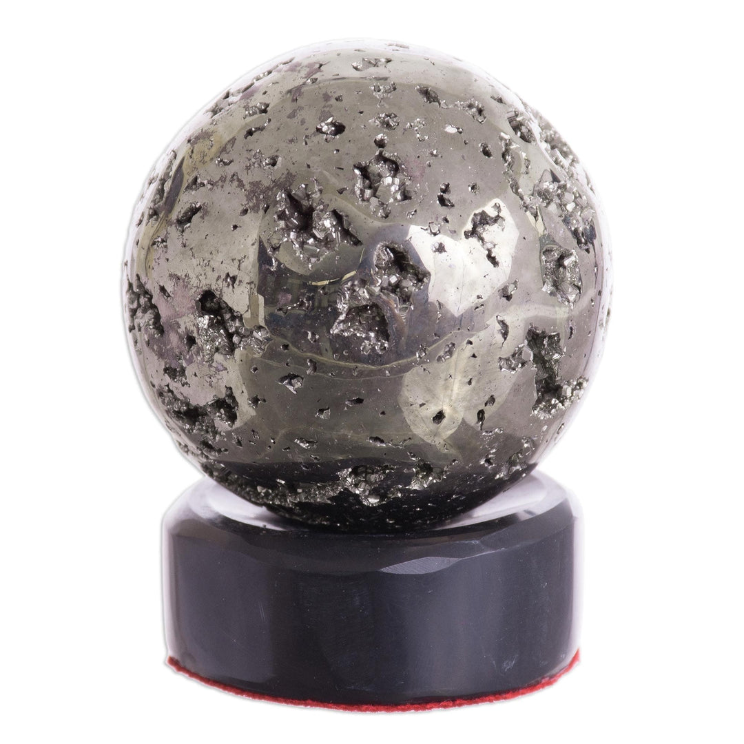 Pyrite Sphere Sculpture on Onyx Stand - Reflections