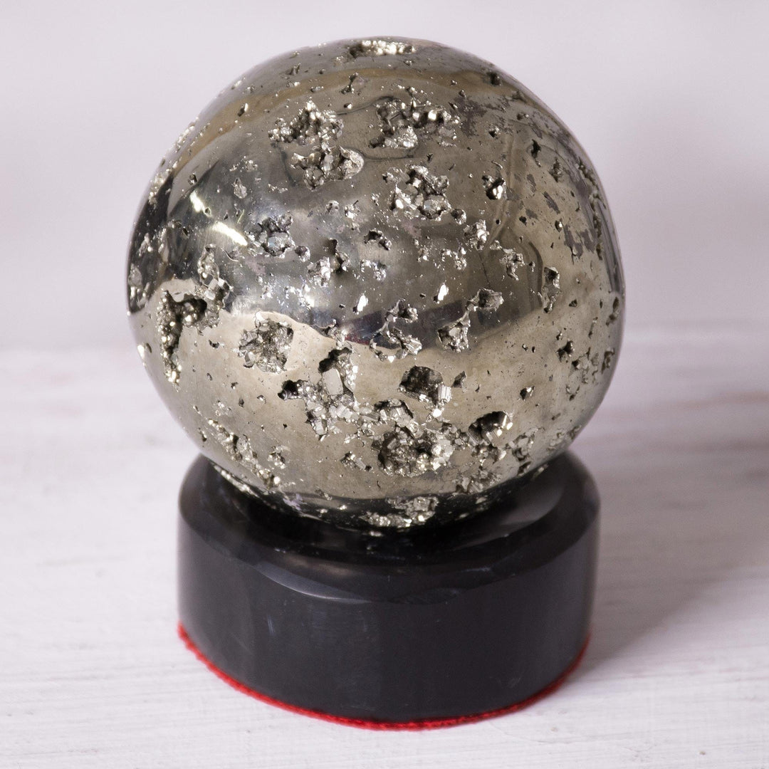Pyrite Sphere Sculpture on Onyx Stand - Reflections