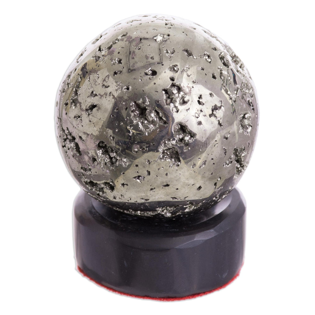 Pyrite Sphere Sculpture on Onyx Stand - Reflections