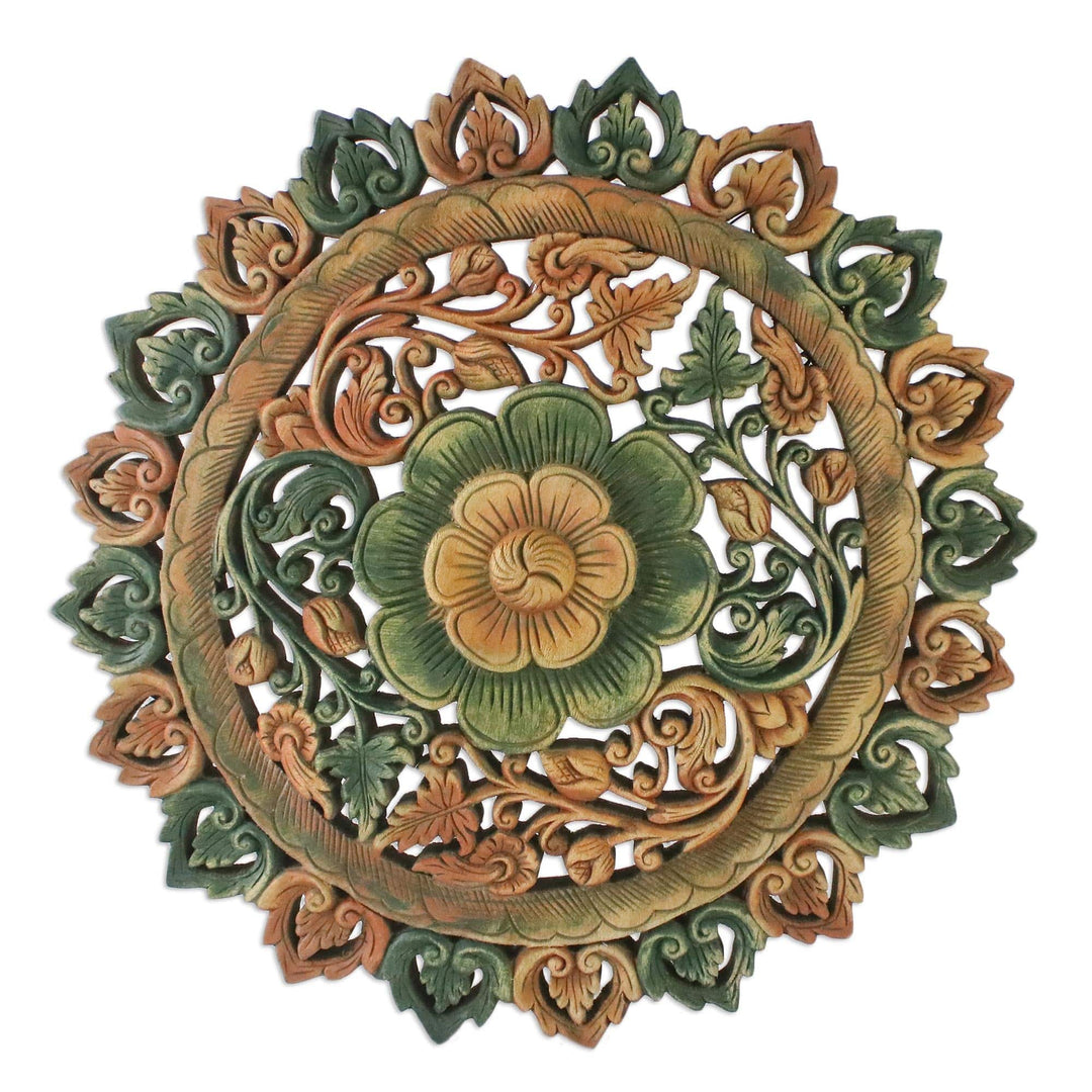 Handcrafted Teak Relief Panel - Blossom Prayer