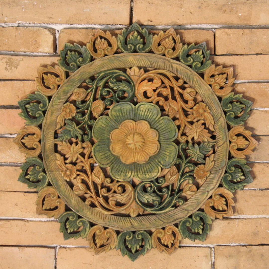 Handcrafted Teak Relief Panel - Blossom Prayer