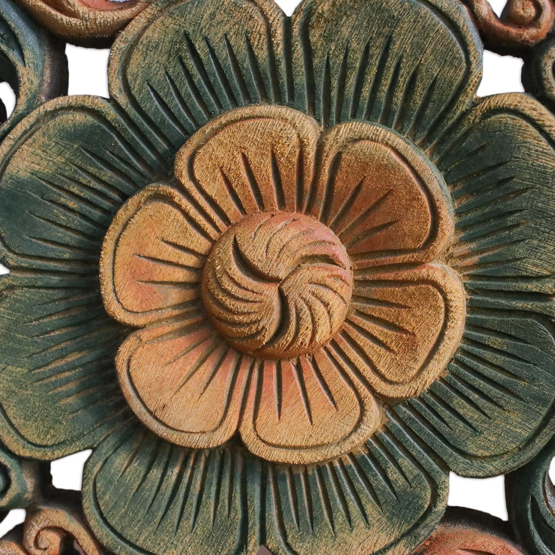 Handcrafted Teak Relief Panel - Blossom Prayer