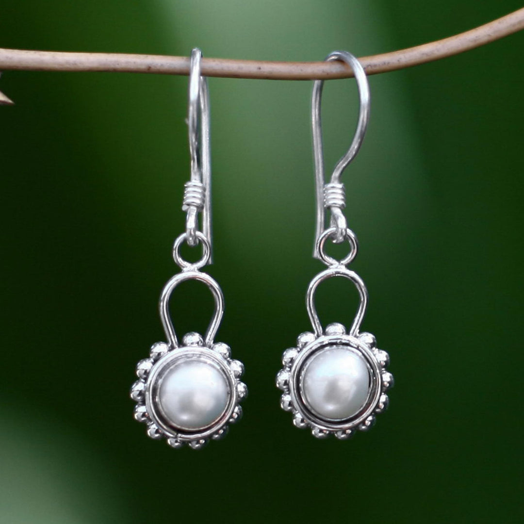 Sterling Silver Pearl Dangle Earrings - Silver Moonlight