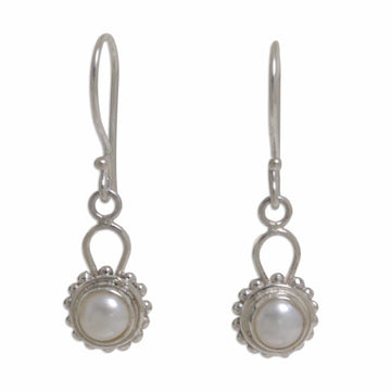 Sterling Silver Pearl Dangle Earrings - Silver Moonlight