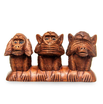 Wood Sculpture from Indonesia - Three Wise Monkeys
