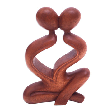 Romantic Wood Sculpture - Heartfelt Kiss
