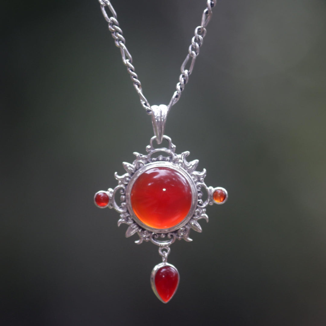 Carnelian Sterling Silver Pendant Necklace - Radiant Sun