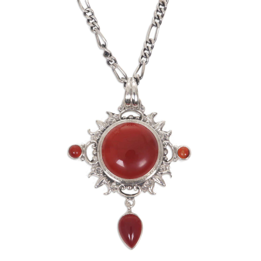 Carnelian Sterling Silver Pendant Necklace - Radiant Sun