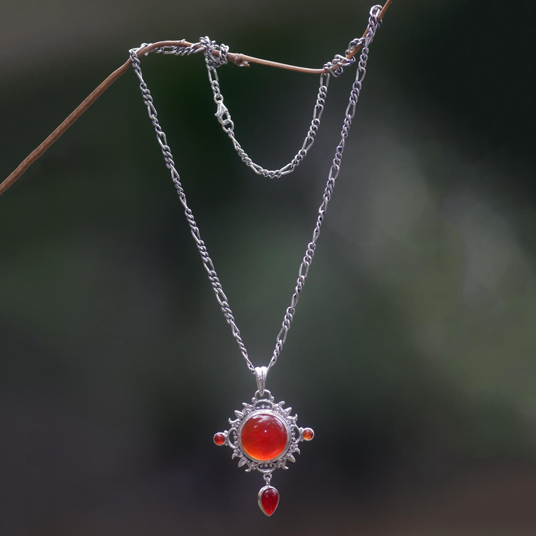 Carnelian Sterling Silver Pendant Necklace - Radiant Sun