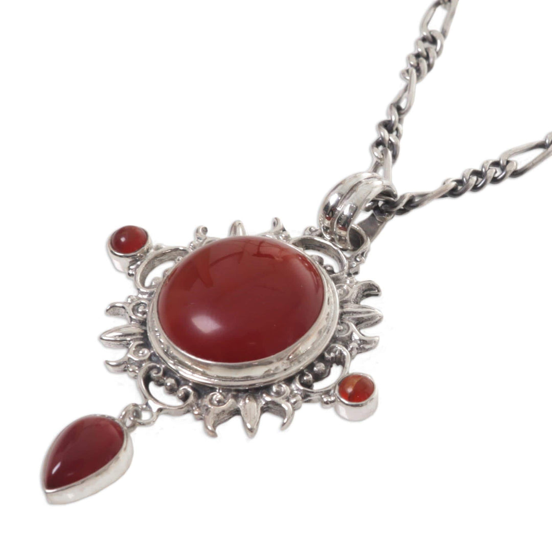 Carnelian Sterling Silver Pendant Necklace - Radiant Sun