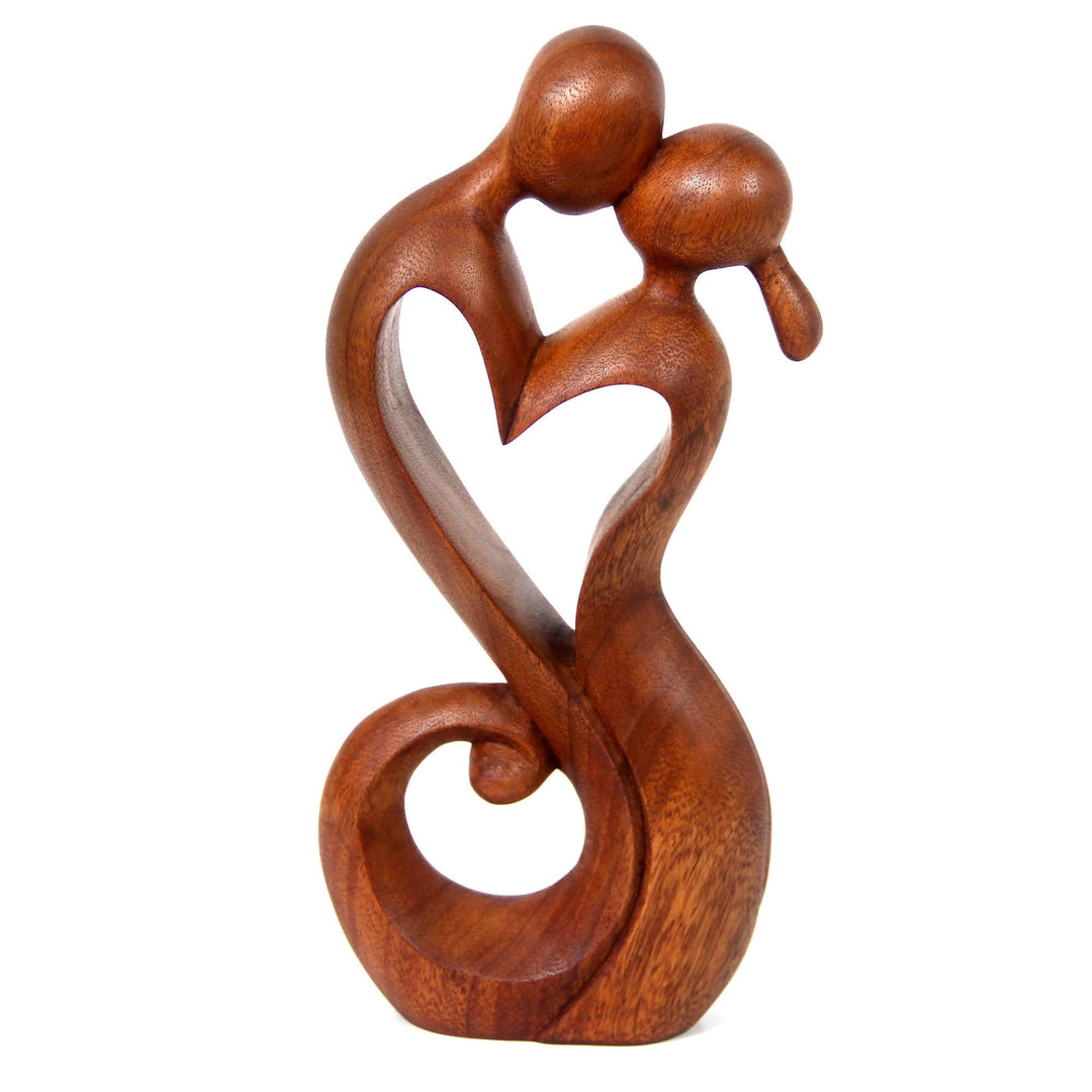 Romantic Suar Wood Sculpture - Everlasting Kiss I